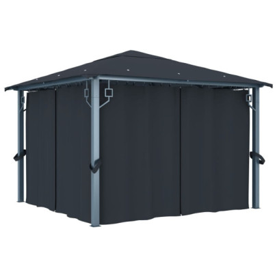 Pavilion cu perdele - antracit - 300 x 300 cm - aluminiu