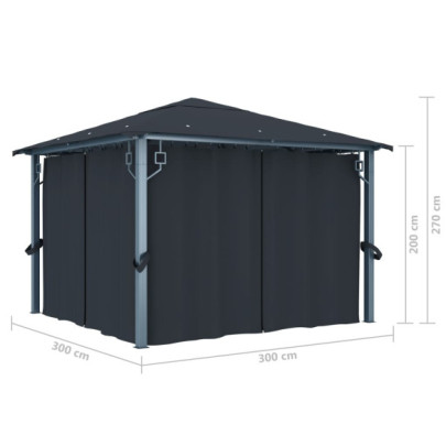 Pavilion Antracit 300x300cm cu Perdele | Livrare Gratuită