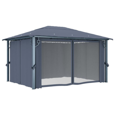 Pavilion cu Perdele Antracit 4x3m - Aluminiu | Livrare Gratuită