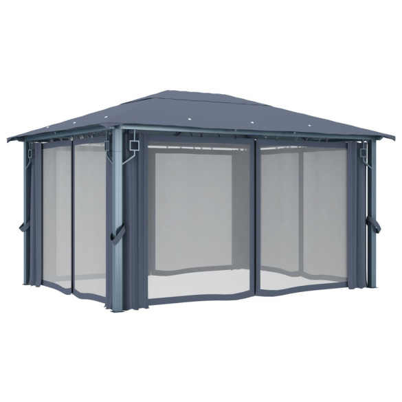 Pavilion cu Perdele Antracit 4x3m - Aluminiu | Livrare Gratuită