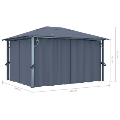 Pavilion cu Perdele Antracit 4x3m - Aluminiu | Livrare Gratuită