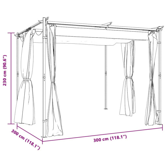 Pavilion cu draperii crem 3x3m - Oțel rezistent Pavilion cu draperii crem 3x3m - Oțel rezistent