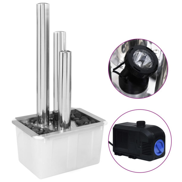 Fântână Grădină Argintiu Oțel Inoxidabil cu LED | Livrare Gratuită