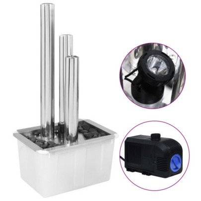 Fântână Grădină Argintiu Oțel Inoxidabil cu LED | Livrare Gratuită