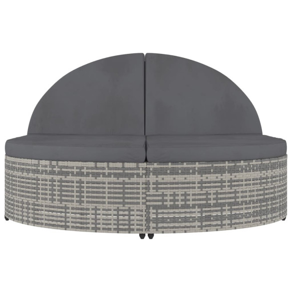 Șezlong 2 Persoane cu Perne, Gri - Poliratan | Livrare Gratuită