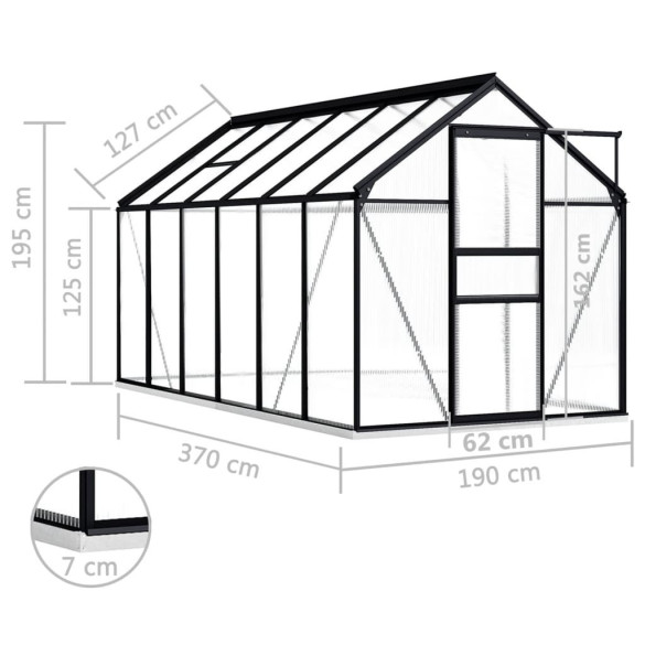 Seră Antracit 7.03 m² - Aluminiu și Policarbonat | Livrare Gratuită