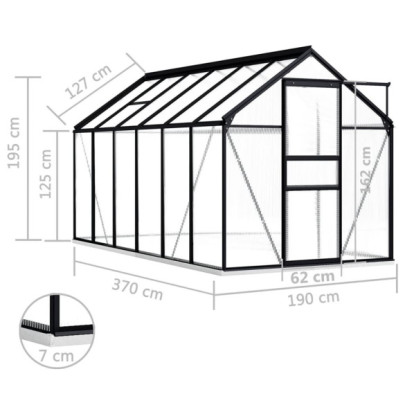 Seră Antracit 7.03 m² - Aluminiu și Policarbonat | Livrare Gratuită