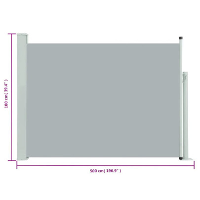 Copertină Laterală Retractabilă Gri 100x500 cm - Ușor de Montat