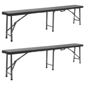 Bănci Grădină Pliabile 2 Buc - Negru 180 cm - HDPE | Livrare Gratuită