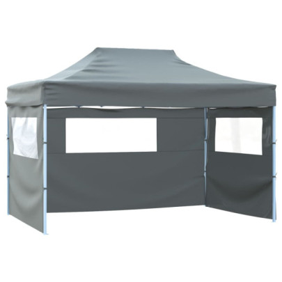 Cort de petrecere pliabil cu 3 pereți - antracit - 3 x 4 m - oțel