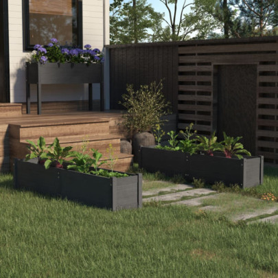 Strat Înălțat Grădină Gri, 2 Buc - Lemn Masiv Pin