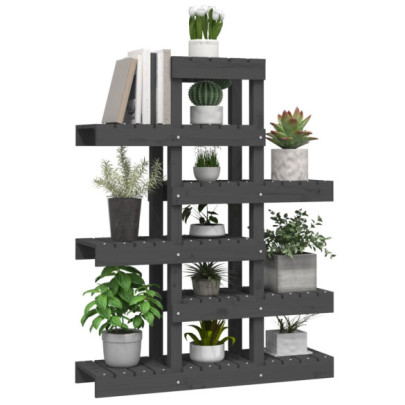 Suport Plante Lemn Masiv Pin - Gri, 85x25x109,5 cm
