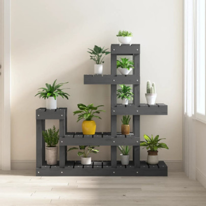 Suport pentru plante - gri - 92x25x97 cm - lemn masiv de pin