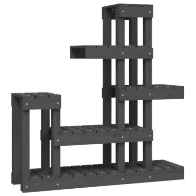 Suport Plante Lemn Masiv Pin - Gri - 92x25x97 cm