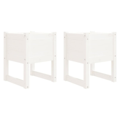 Jardiniere Lemn Masiv Pin - Set 2 Bucati - Alb