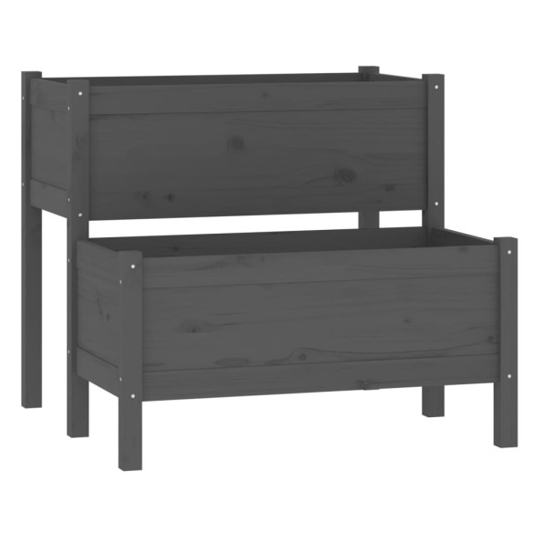 Jardinieră Gri 2 Niveluri Lemn Masiv de Pin - Livrare Gratuită