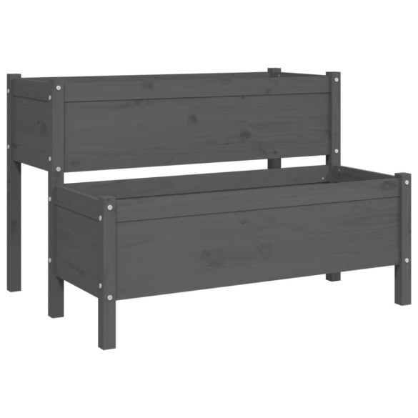 Jardinieră Gri Lemn Masiv de Pin - 2 Niveluri - Livrare Gratuită