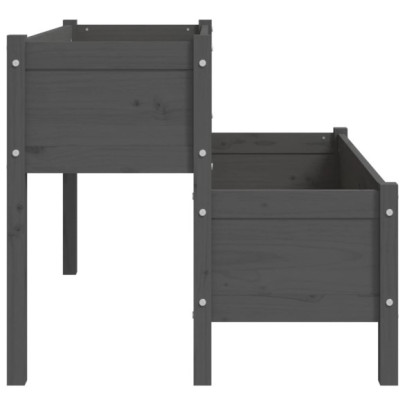 Jardinieră Gri Lemn Masiv de Pin - 2 Niveluri - Livrare Gratuită