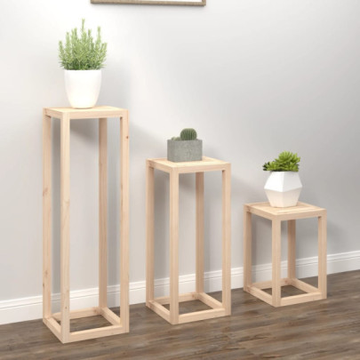 Set Suport Plante Lemn Masiv - 3 Piese - Decor Gradina