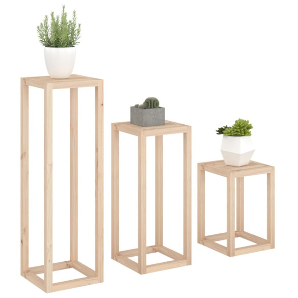 Set Suport Plante Lemn Masiv - 3 Piese - Decor Gradina
