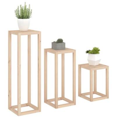 Set Suport Plante Lemn Masiv - 3 Piese - Decor Gradina