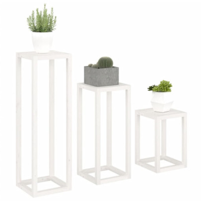 Set Suport Plante Lemn Masiv - 3 Piese Alb - Comandă Acum