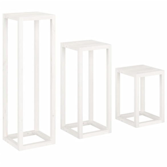 Set Suport Plante Lemn Masiv - 3 Piese Alb - Comandă Acum