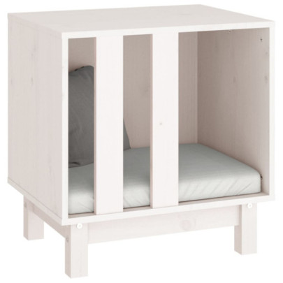 Casă Câini Lemn Masiv Pin - Alb, 50x40x52 cm - Livrare Gratuită