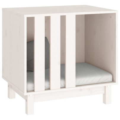 Casă pentru câini din lemn masiv de pin - Alb, 60x45x57 cm