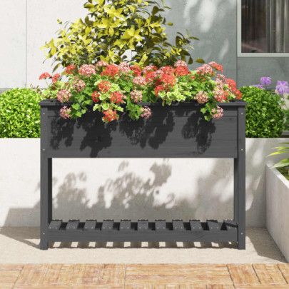 Jardinieră cu Raft din Lemn Masiv de Pin - 111,5x34,5x81 cm