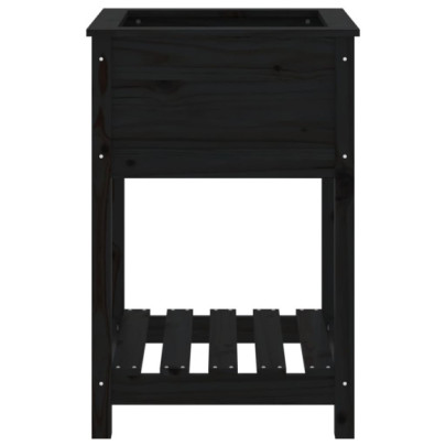 Jardinieră cu Raft din Lemn Masiv de Pin - Negru | Comandă Acum