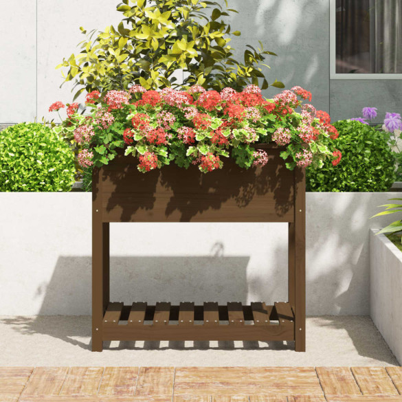 Jardinieră cu Raft Lemn Masiv Pin - 82,5x54x81 cm