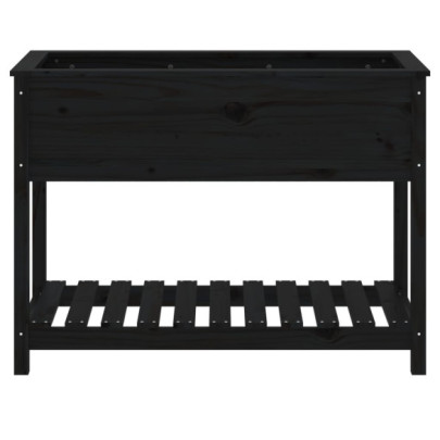 Jardinieră cu Raft din Lemn Masiv de Pin - Negru | Livrare Gratuită