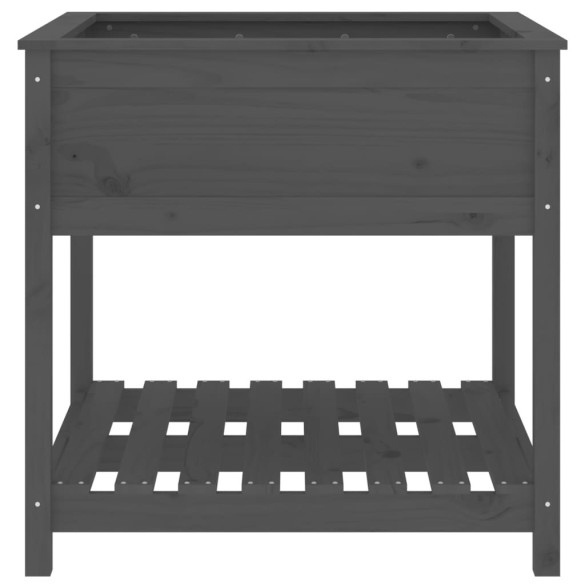 Jardinieră cu Raft din Lemn Masiv de Pin - Gri - 82,5x82,5x81 cm