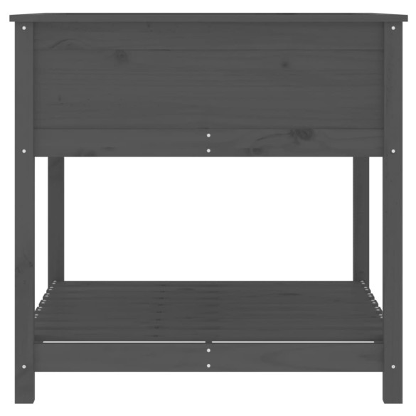 Jardinieră cu Raft din Lemn Masiv de Pin - Gri - 82,5x82,5x81 cm