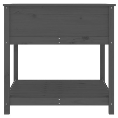Jardinieră cu Raft din Lemn Masiv de Pin - Gri - 82,5x82,5x81 cm