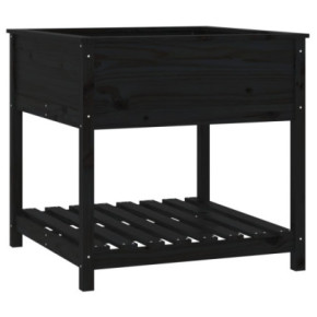 Jardinieră cu Raft din Lemn Masiv de Pin - Negru 2