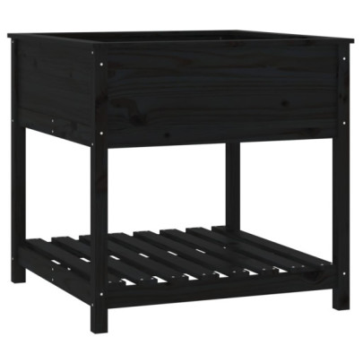 Jardinieră cu Raft din Lemn Masiv de Pin - Negru