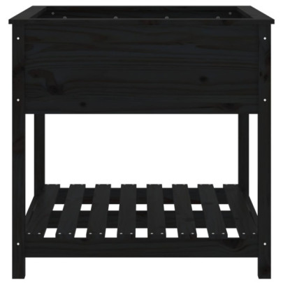 Jardinieră cu Raft din Lemn Masiv de Pin - Negru