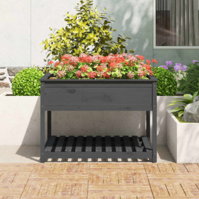 Jardinieră cu Raft din Lemn Masiv de Pin - 111,5x111,5x81 cm