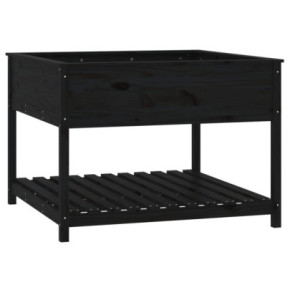 Jardinieră cu Raft din Lemn Masiv de Pin - Negru 2