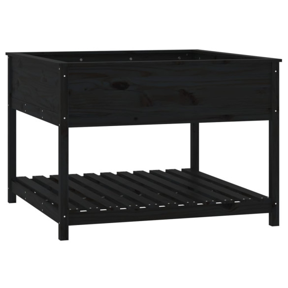 Jardinieră cu Raft din Lemn Masiv de Pin - Negru