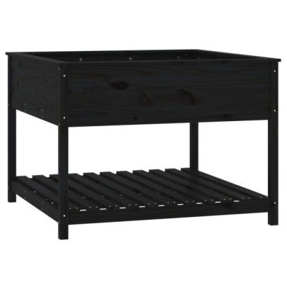 Jardinieră cu Raft din Lemn Masiv de Pin - Negru