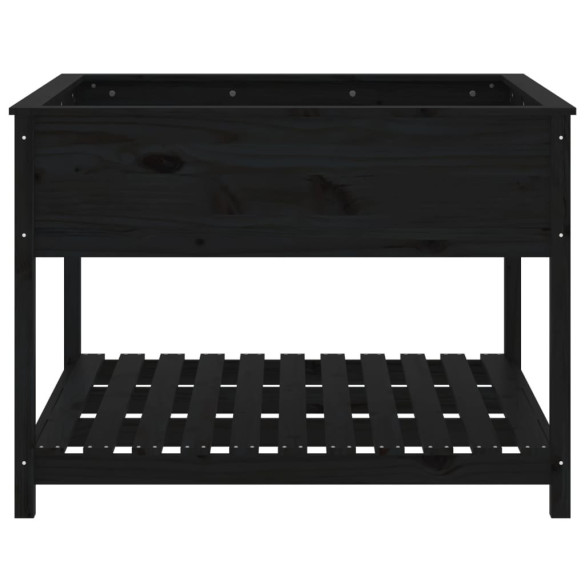 Jardinieră cu Raft din Lemn Masiv de Pin - Negru