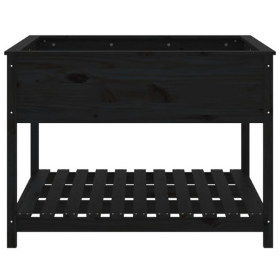 Jardinieră cu Raft din Lemn Masiv de Pin - Negru