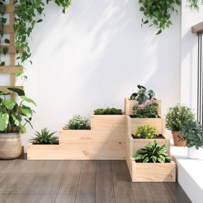 Jardinieră Grădină 4 Niveluri Lemn Masiv - Livrare Gratuită