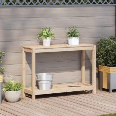 Masă de plantare lemn masiv de pin cu poliță - 108x35x75 cm