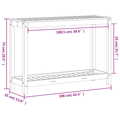 Masă de plantare lemn masiv de pin cu poliță - 108x35x75 cm