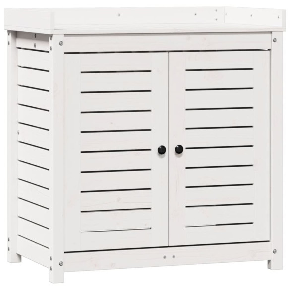 Masă de plantare cu rafturi alb lemn masiv pin - Comandă acum