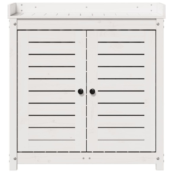 Masă de plantare cu rafturi alb lemn masiv pin - Comandă acum